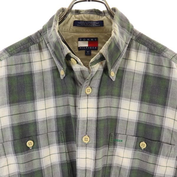 TOMMY HILFIGER トミーヒルフィガー 90s オールド フラッグタグ チェック柄 長袖 ボタンダウンシャツ M カーキ系 メンズ