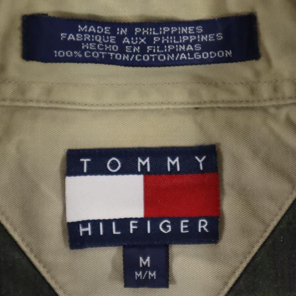 TOMMY HILFIGER トミーヒルフィガー 90s オールド フラッグタグ チェック柄 長袖 ボタンダウンシャツ M カーキ系 メンズ