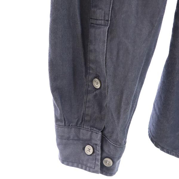 BURBERRY BLACK LABEL バーバリーブラックレーベル 三陽商会 長袖 シャンブレー プリーツ ボタンダウンシャツ 2 ネイビー レディース