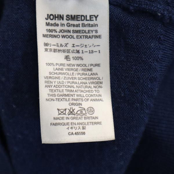 JOHN SMEDLEY ジョンスメドレー メリノウール100％ 長袖 ニット S ネイビー セーター メンズ