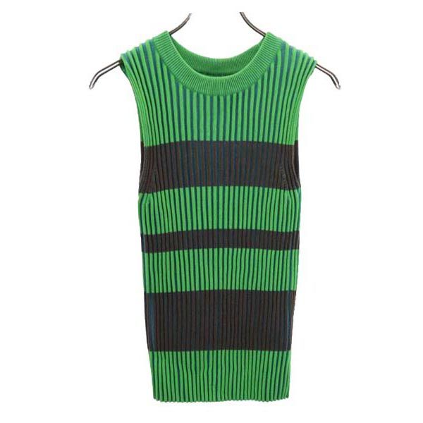 MAISON SPECIAL メゾンスペシャル 日本製 ボーダー柄 ノースリーブ リブ ニット F グリーン レディース