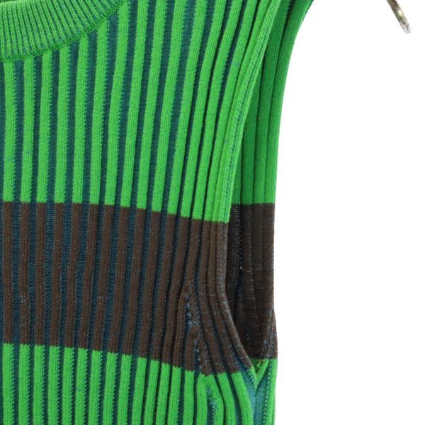 MAISON SPECIAL メゾンスペシャル 日本製 ボーダー柄 ノースリーブ リブ ニット F グリーン レディース