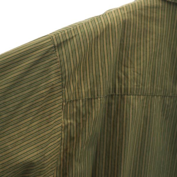 STARTER スターター ストライプ 長袖 プルオーバー シャツ M カーキ メンズ