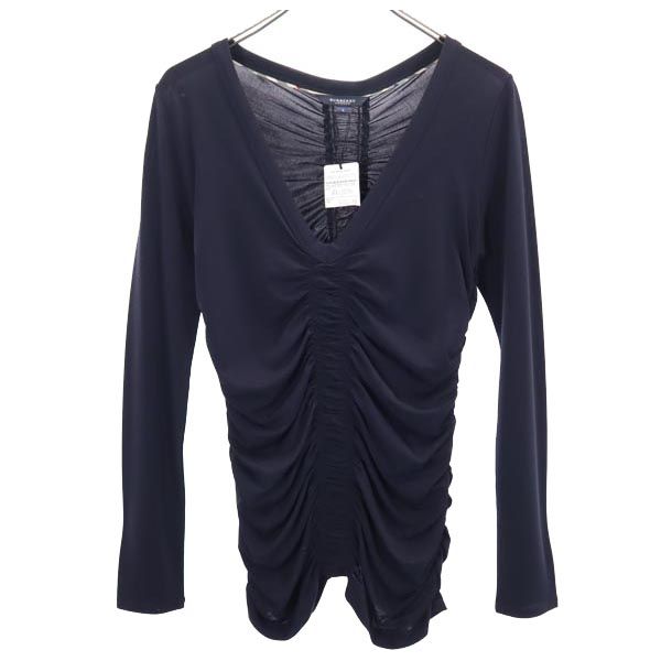 未使用 BURBERRY バーバリー 三陽商会 日本製 長袖 アンサンブル カットソー 2 ブラック LONDON キャミソール シャーリング レディース