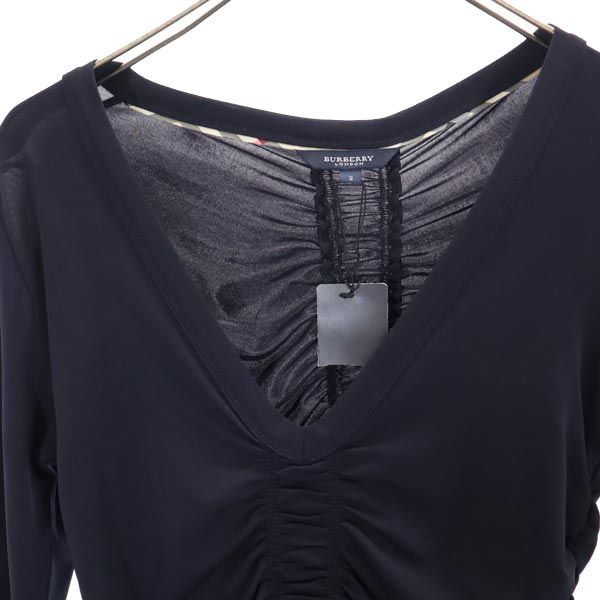 未使用 BURBERRY バーバリー 三陽商会 日本製 長袖 アンサンブル カットソー 2 ブラック LONDON キャミソール シャーリング レディース