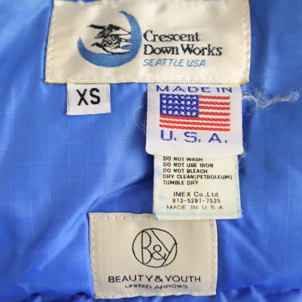 ビューティアンドユースユナイテッドアローズ × クレセント コラボ USA製 ダウンジャケット XS ブラック BEAUTY&YOUTH UNITED ARROWS Crescent Down Works フード メンズ