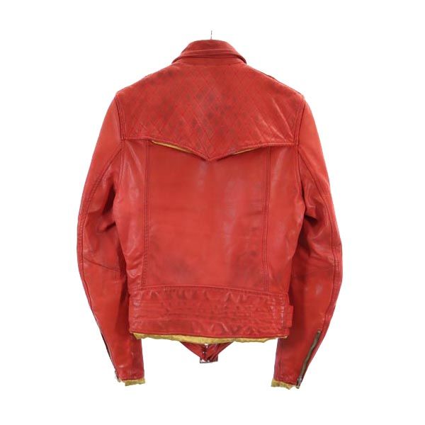 P.E.O.T.W AG ピーイーオーティーダブリューエージー 本革 レザー ライダースジャケット 44 オレンジ系 本皮 中綿 裏キルト メンズ