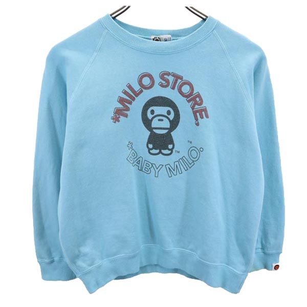 BABY MILO ベイビーマイロ 日本製 プリント 長袖 スウェット トレーナー 130 ブルー系 裏起毛 A BATHING APE キッズ