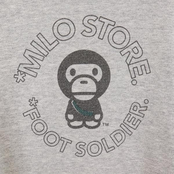 BABY MILO ベイビーマイロ 日本製 プリント 長袖 スウェット トレーナー 130 グレー系 裏起毛 A BATHING APE キッズ