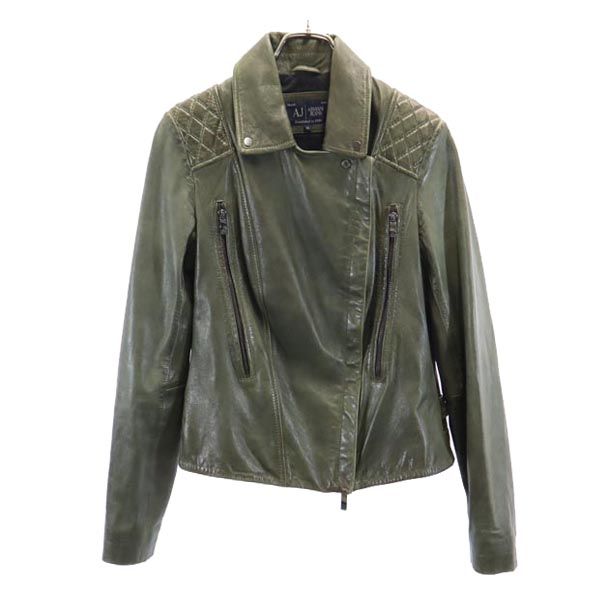 ARMANI JEANS アルマーニジーンズ ライダース レザージャケット 42 カーキ系 レディース