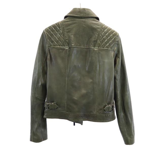 ARMANI JEANS アルマーニジーンズ ライダース レザージャケット 42 カーキ系 レディース