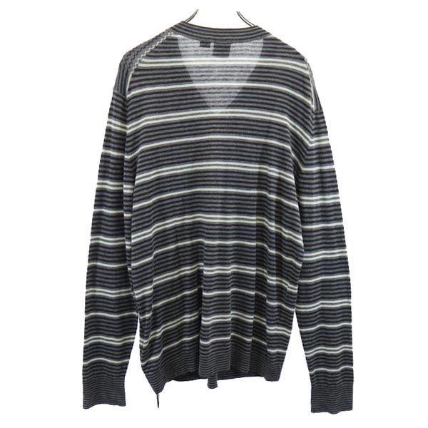 未使用 ARMANI EXCHANGE アルマーニエクスチェンジ ボーダー柄 長袖 Vネック ニット セーター XL グレー メンズ