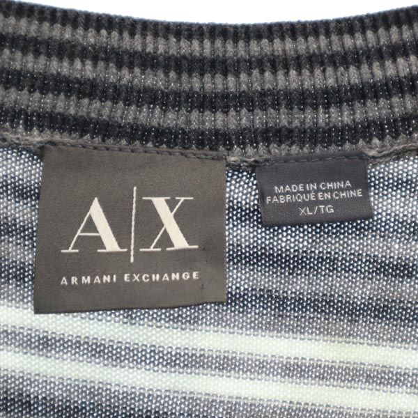 未使用 ARMANI EXCHANGE アルマーニエクスチェンジ ボーダー柄 長袖 Vネック ニット セーター XL グレー メンズ