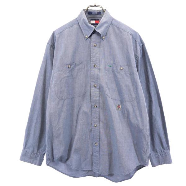 TOMMY HILFIGER トミーヒルフィガー 90s オールド 長袖 ボタンダウンシャツ M ネイビー系 メンズ