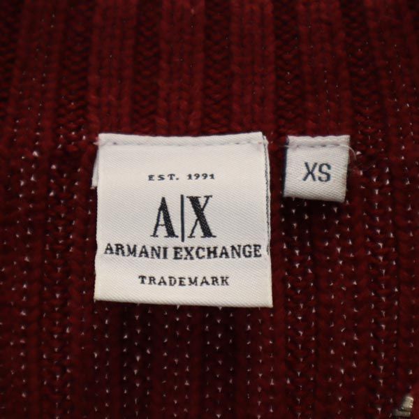 アルマーニエクスチェンジ 90s オールド 半袖 フルジップ コットン ニット XS 赤系 ARMANI EXCHANGE セーター レディース