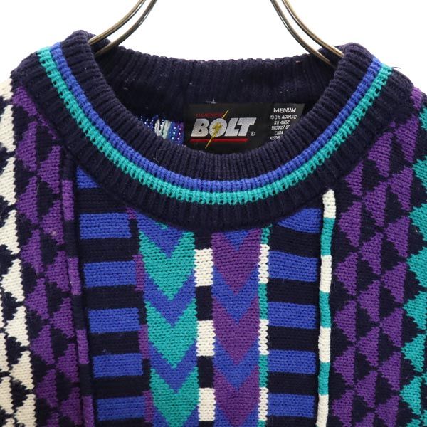 BOLT ボルト 総柄 長袖 セーター M ブルー系 ニット メンズ