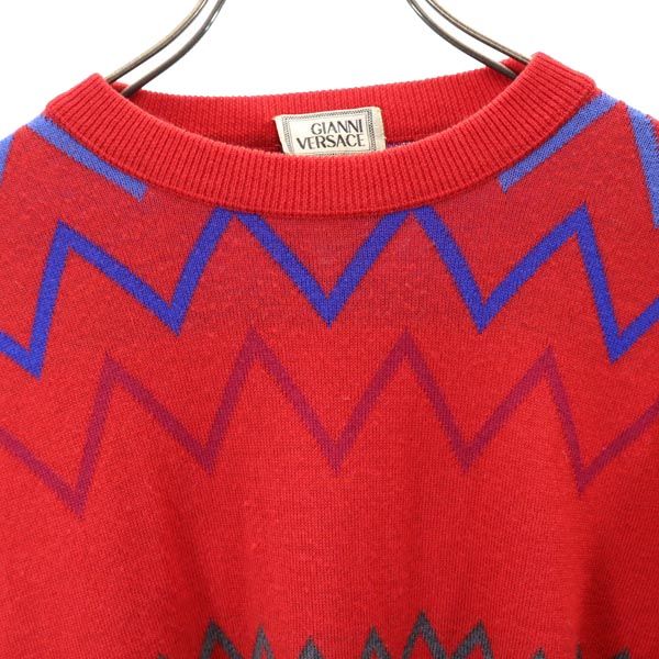 Gianni Versace ジャンニヴェルサーチ イタリア製 ウール 総柄 長袖 セーター 50 レッド系 ニット メンズ
