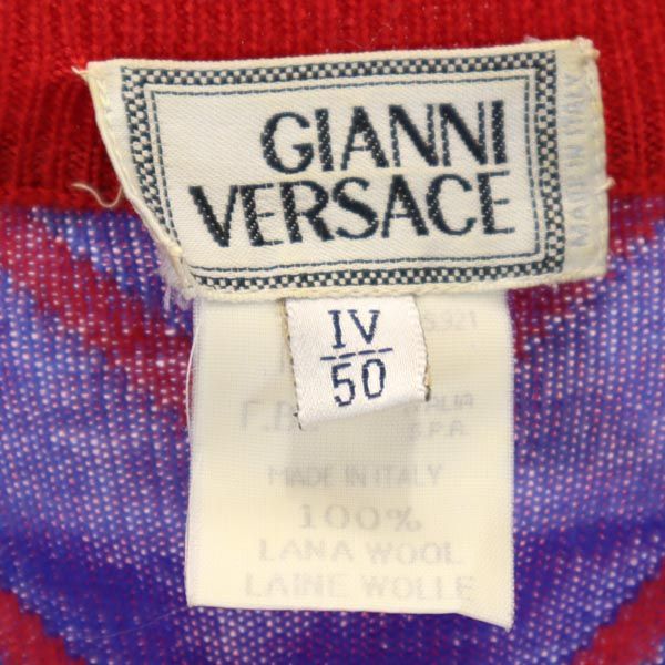 ジャンニヴェルサーチ イタリア製 ウール 総柄 長袖 セーター 50 レッド系 Gianni Versace ニット メンズ