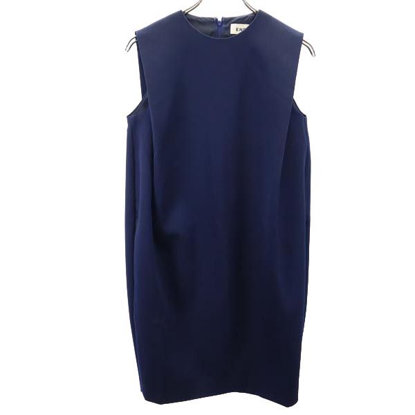 ENFOLD エンフォルド 日本製 ノースリーブ ワンピース 36 ネイビー系 バックジップ レディース