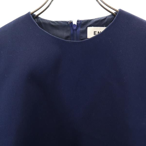 ENFOLD エンフォルド 日本製 ノースリーブ ワンピース 36 ネイビー系 バックジップ レディース