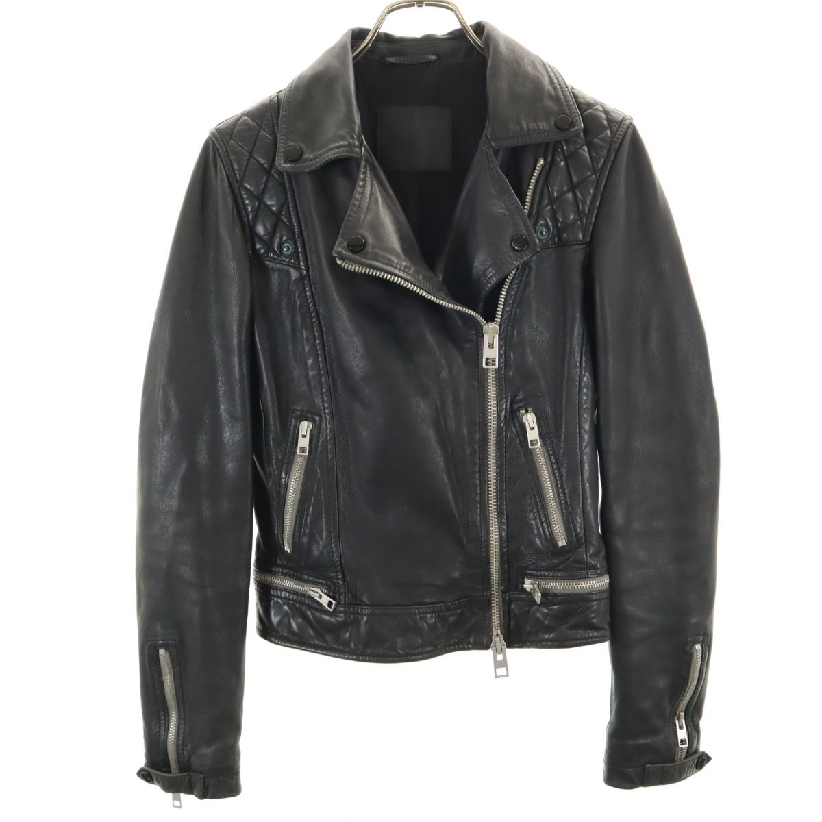 ALLSAINTS オールセインツ 羊革 レザー ダブルライダースジャケット 34 ブラック レディース