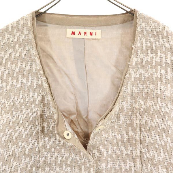 MARNI マルニ イタリア製 リネンブレンド ノーカラージャケット 42 グレージュ系 レディース