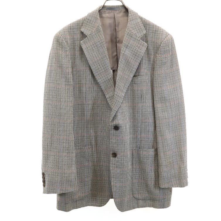 Burberrys バーバリーズ 三陽商会 日本製 チェック柄 リネンブレンド ウール テーラードジャケット 100-90-180 AB7 グレー系 メンズ