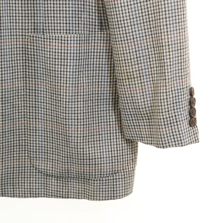 Burberrys バーバリーズ 三陽商会 日本製 チェック柄 リネンブレンド ウール テーラードジャケット 100-90-180 AB7 グレー系 メンズ