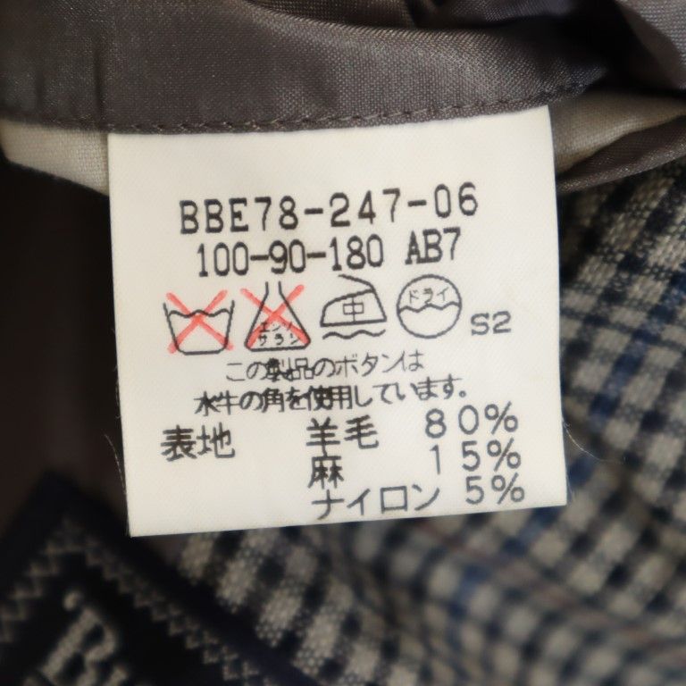 Burberrys バーバリーズ 三陽商会 日本製 チェック柄 リネンブレンド ウール テーラードジャケット 100-90-180 AB7 グレー系 メンズ