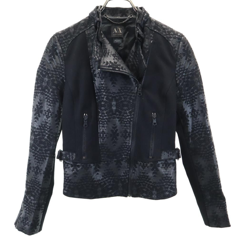 ARMANI EXCHANGE アルマーニエクスチェンジ 総柄 ダブルライダースジャケット XS ブラック系 レディース