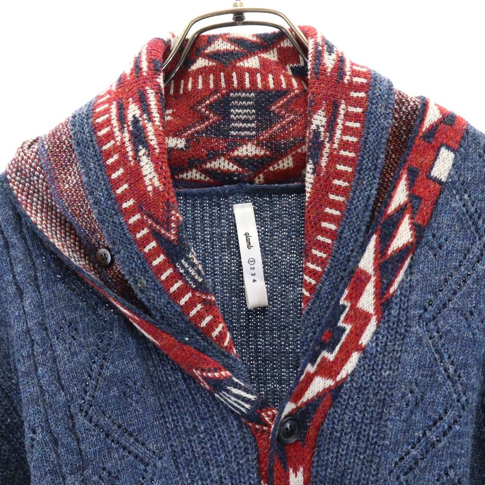 glamb グラム 長袖 ウールニット カーディガン 1 ブルー系 日本製 メンズ