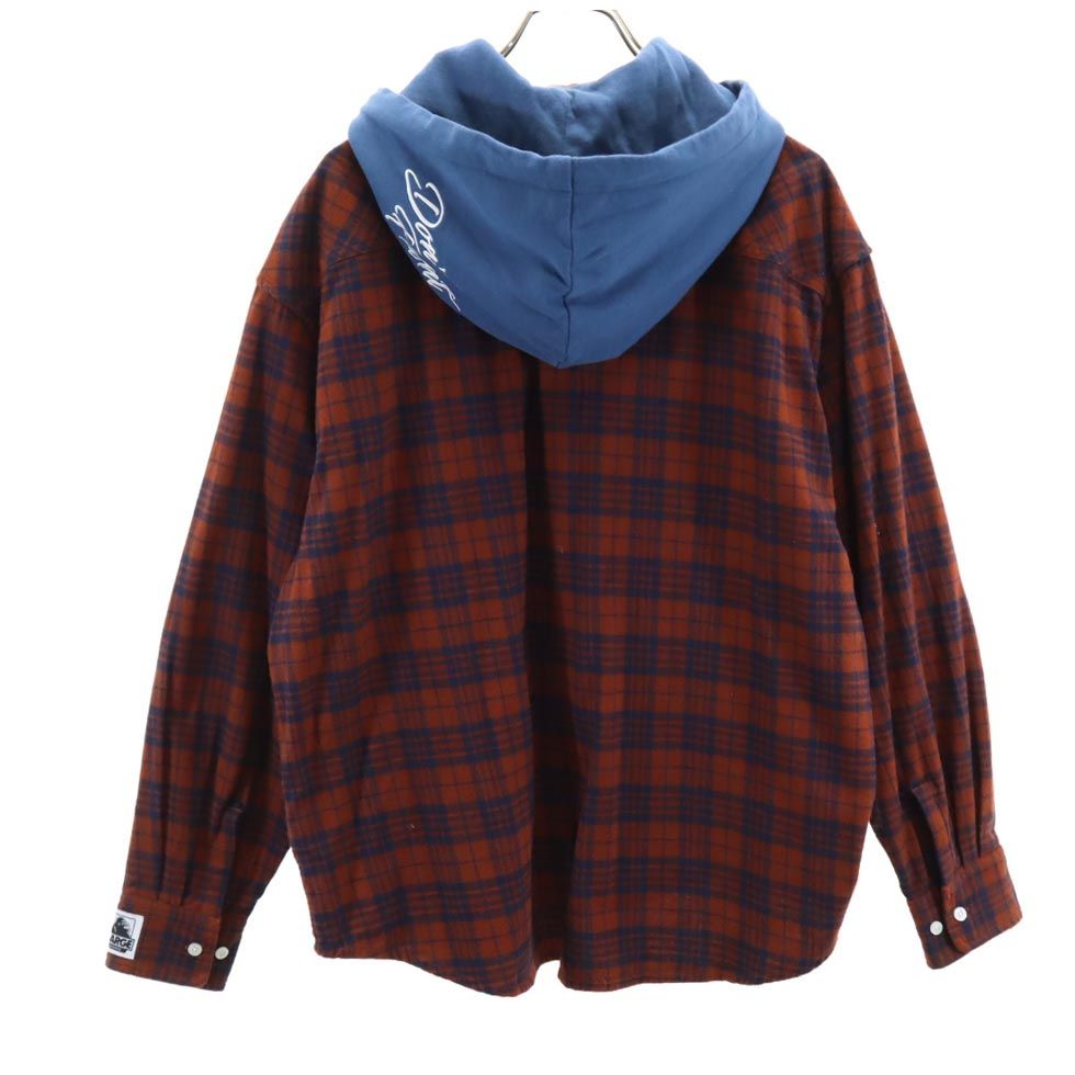 XLARGE エクストララージ チェック柄 長袖 フード付き シャツ M ブラウン系 メンズ