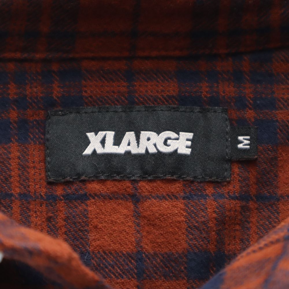 XLARGE エクストララージ チェック柄 長袖 フード付き シャツ M ブラウン系 メンズ