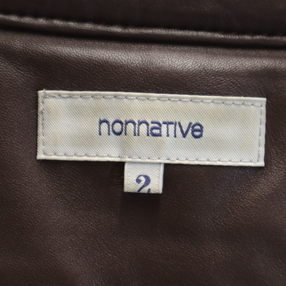 ノンネイティブ 日本製 中綿 羊革 レザージャケット 2 ブラウン nonnative メンズ