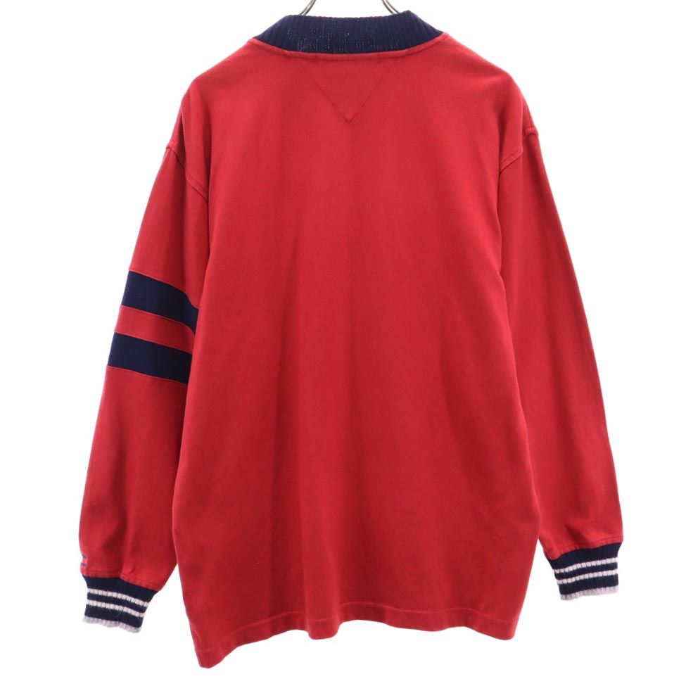 TOMMY HILFIGER トミーヒルフィガー 90s フラッグタグ オールド 長袖 Vネック Tシャツ M 赤系 ロンT メンズ