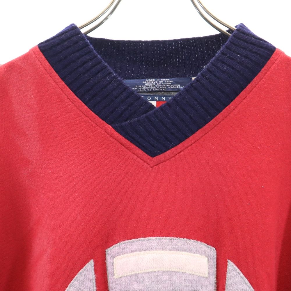 TOMMY HILFIGER トミーヒルフィガー 90s フラッグタグ オールド 長袖 Vネック Tシャツ M 赤系 ロンT メンズ