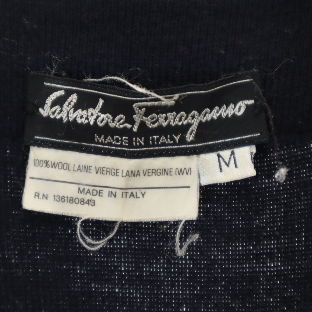 サルヴァトーレフェラガモ イタリア製 ウール ニット カーディガン M ネイビー Salvatore Ferragamo メンズ