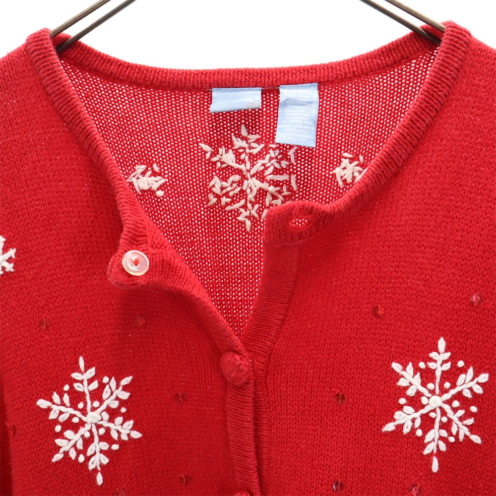 holidayeditions 雪柄 長袖 カーディガン セーター レッド holidayeditions ニット レディース