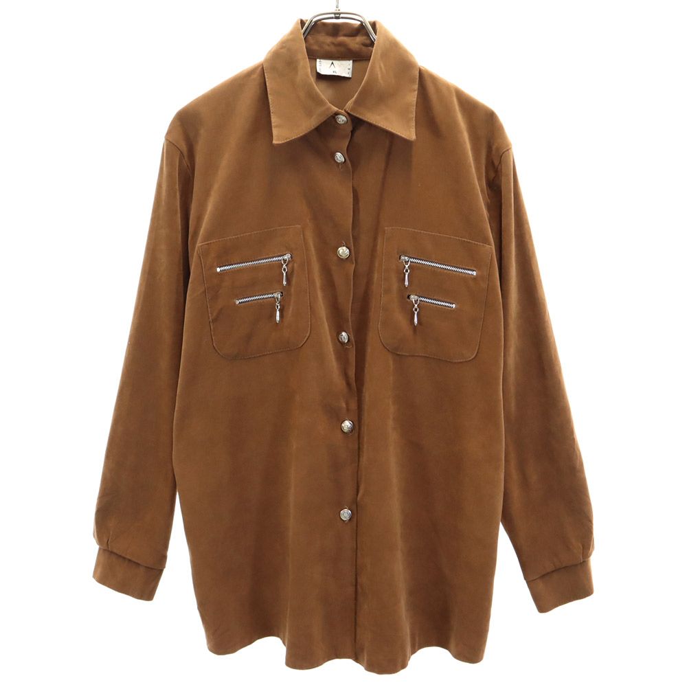 OLD オールド 90s 長袖 フェイクスウェード シャツ XL ブラウン系 メンズ