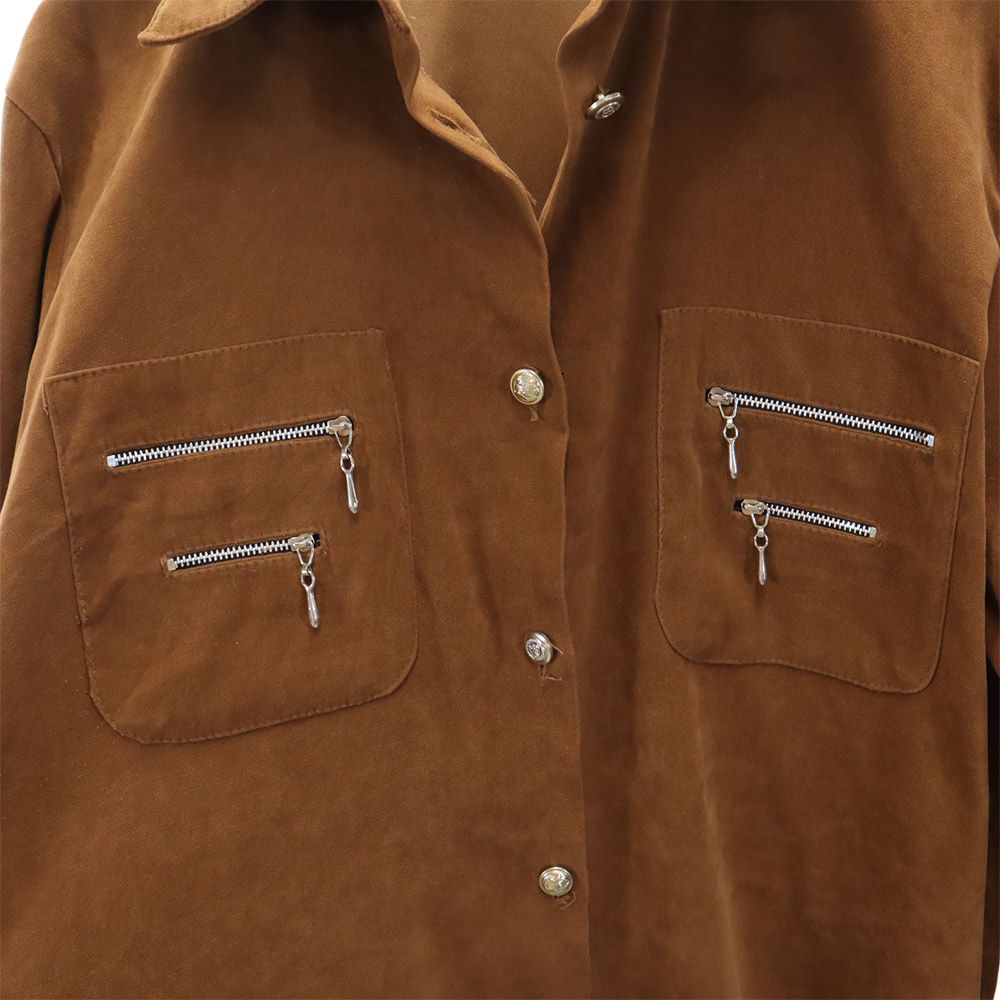 OLD オールド 90s 長袖 フェイクスウェード シャツ XL ブラウン系 メンズ