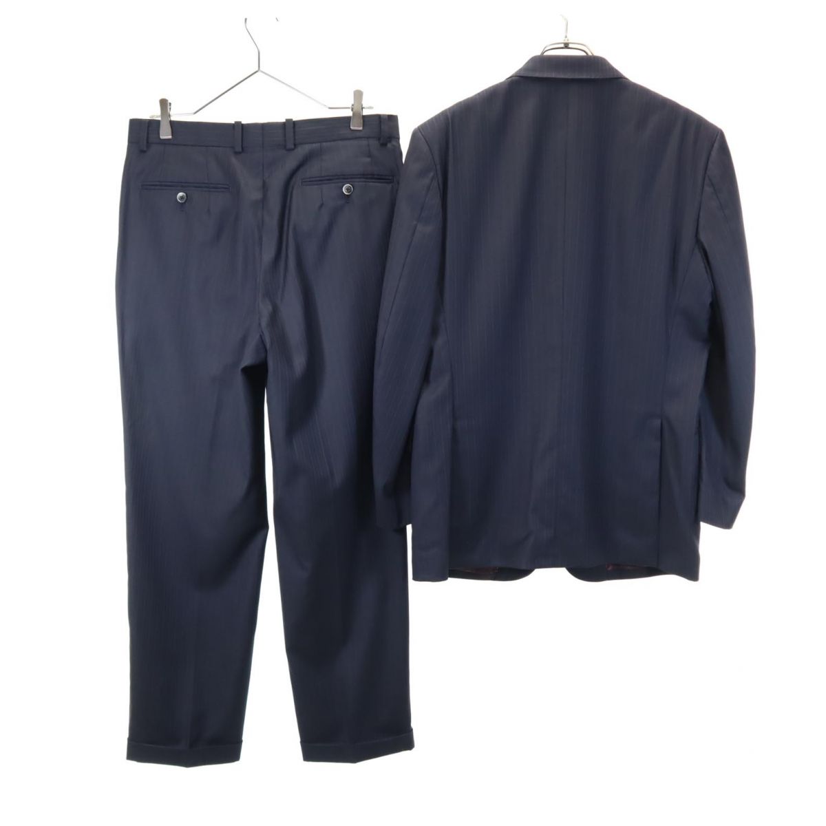 VISARUNO ビサルノ 日本製 ウール ストライプ スーツ 上下 セットアップ ネイビー メンズ