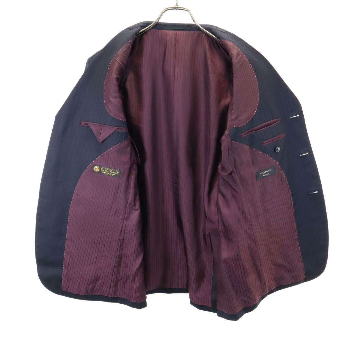 VISARUNO ビサルノ 日本製 ウール ストライプ スーツ 上下 セットアップ ネイビー メンズ