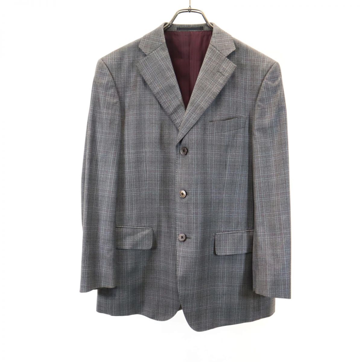 VISARUNO ビサルノ 日本製 ウール チェック柄 スーツ 上下 セットアップ 4M グレー メンズ