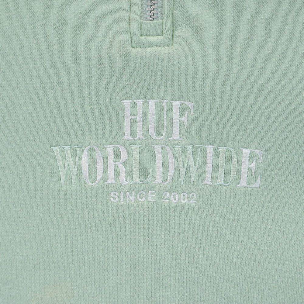 ハフ 日本製 長袖 ハーフジップ トレーナー S グリーン系 HUF スウェット 裏起毛 刺繍 プルオーバー メンズ