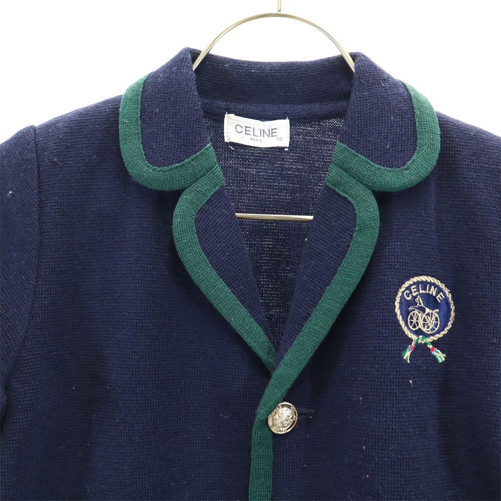 CELINE セリーヌ 日本製 ウールブレンド ニットジャケット 90cm ネイビー×グリーン ベビー キッズ