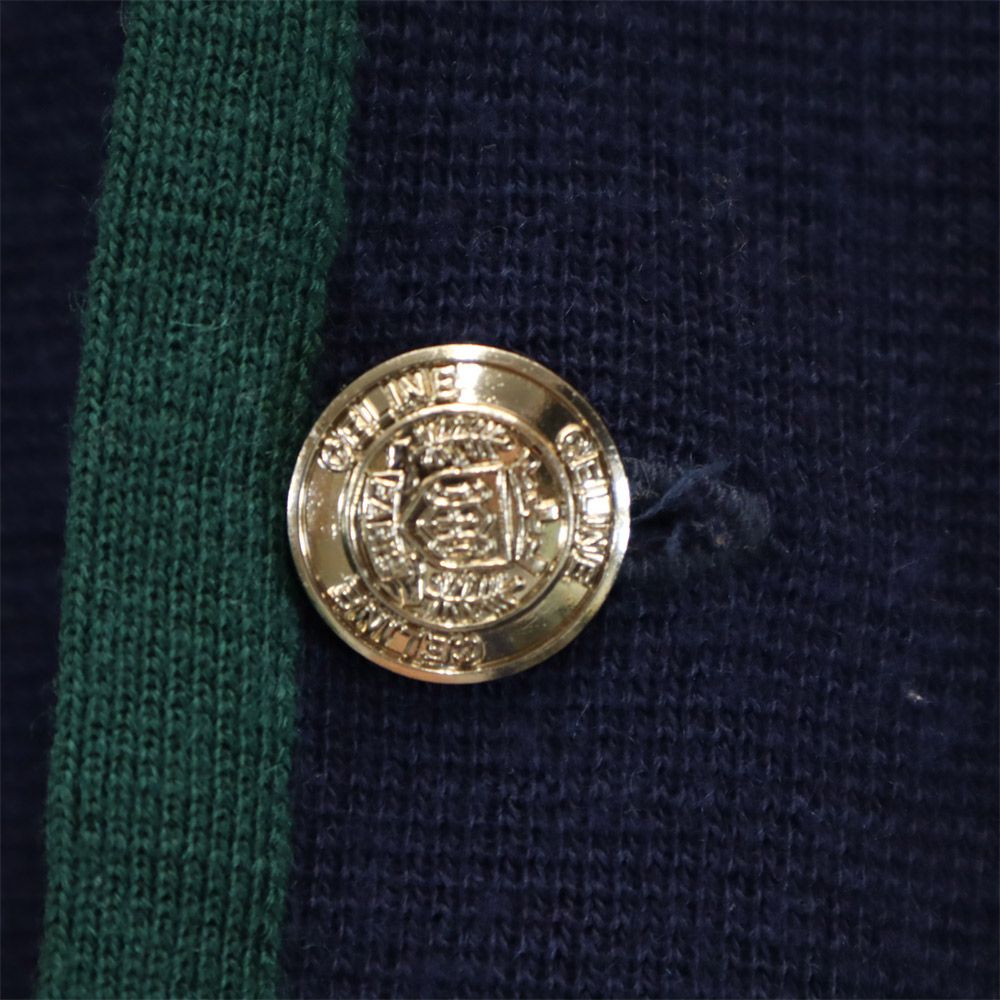 CELINE セリーヌ 日本製 ウールブレンド ニットジャケット 90cm ネイビー×グリーン ベビー キッズ