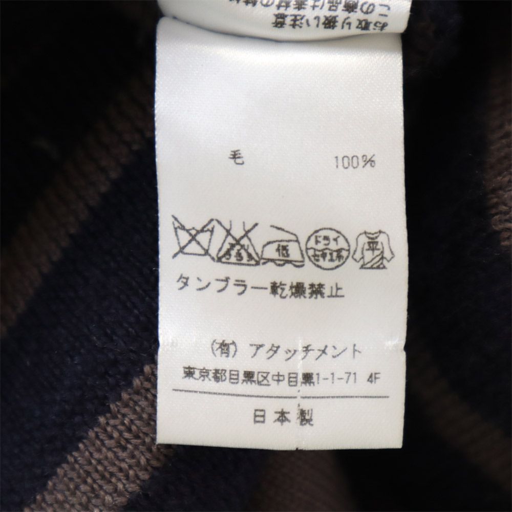 ATTACHMENT アタッチメント 日本製 ボーダー柄 長袖 ウール セーター 2 ブラウン ニット レディース