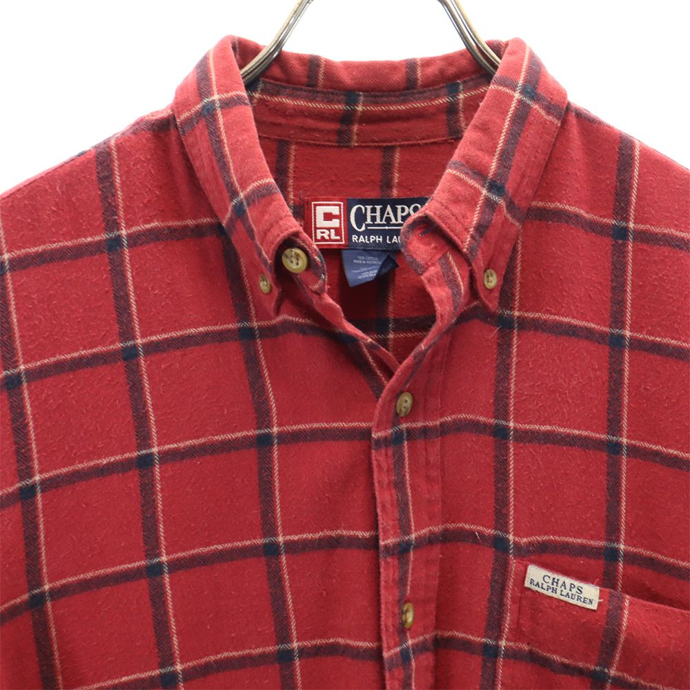 CHAPS RALPH LAUREN チャップスラルフローレン チェック柄 長袖 ボタンダウンシャツ M 赤系 メンズ