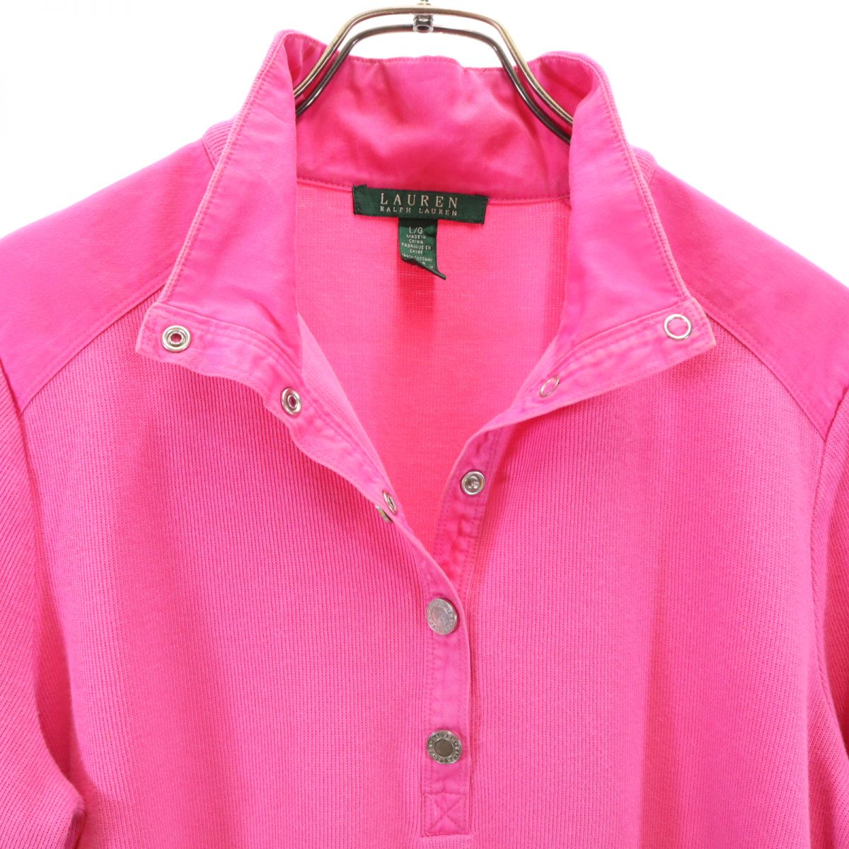 RALPH LAUREN ラルフローレン 長袖 ハーフボタン トレーナー L/G ピンク系 レディース