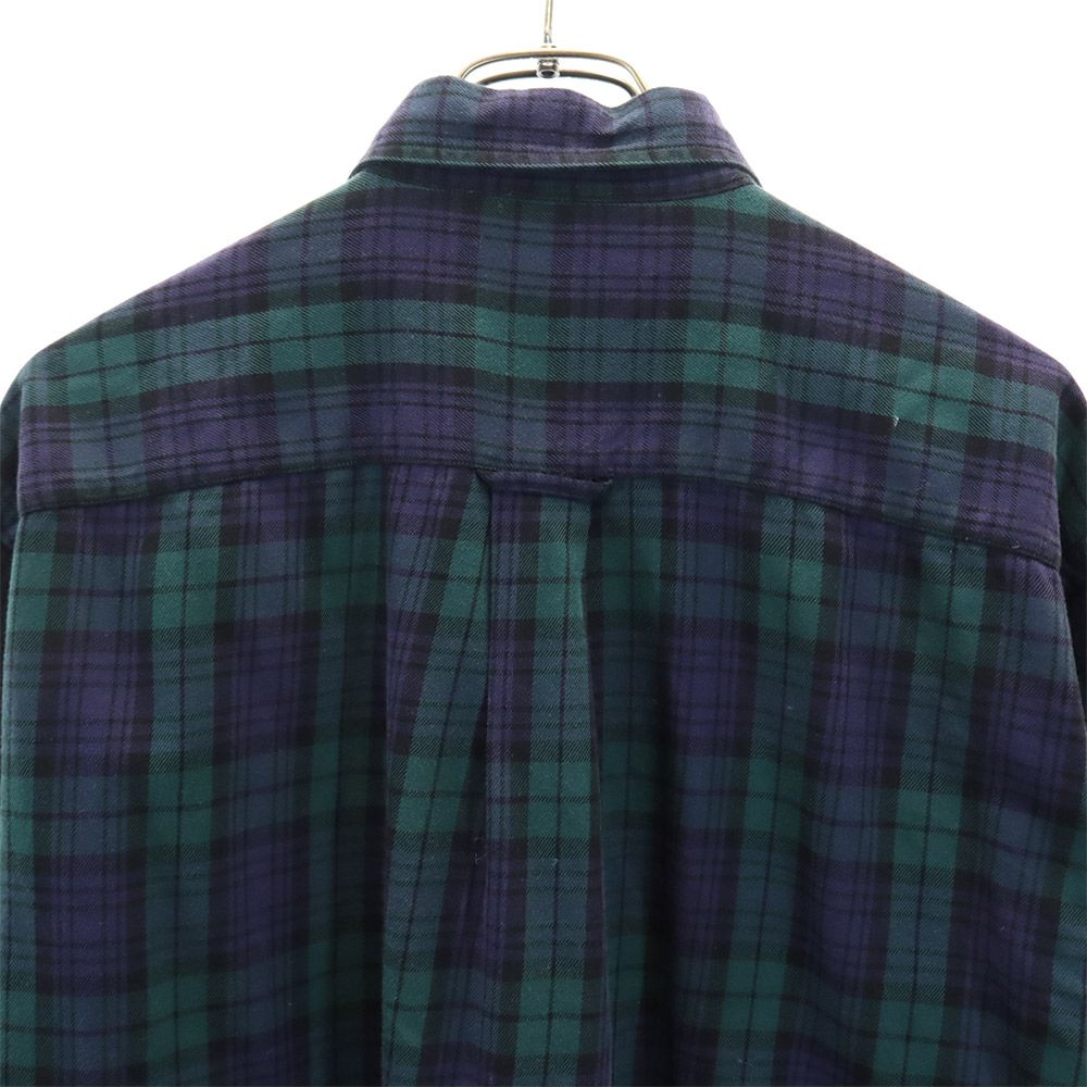 NAUTICA ノーティカ 90s オールド チェック柄 長袖 ボタンダウンシャツ M ネイビー系 メンズ